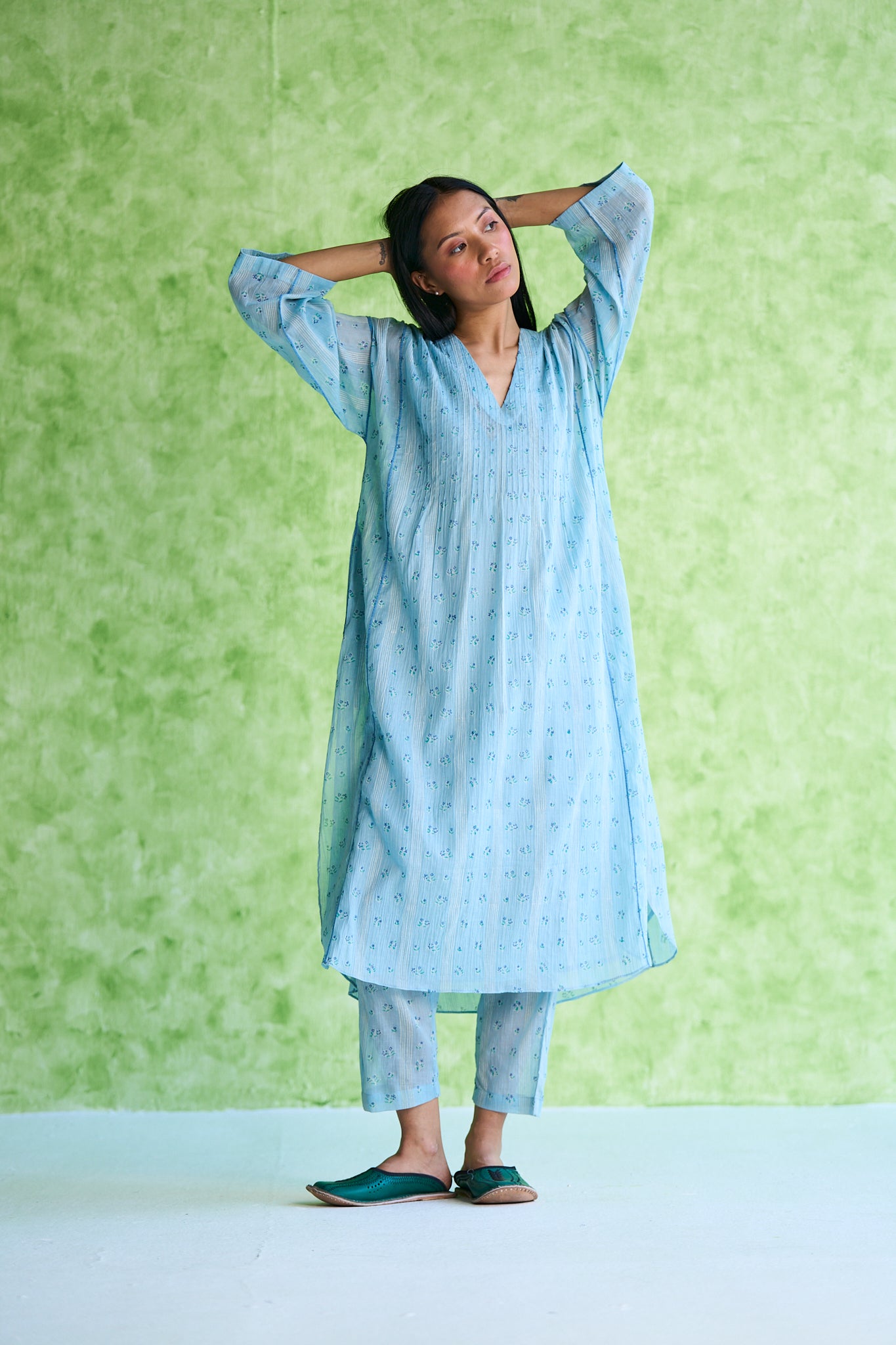 Virginia pintuck hand block printed kurta & Pant set