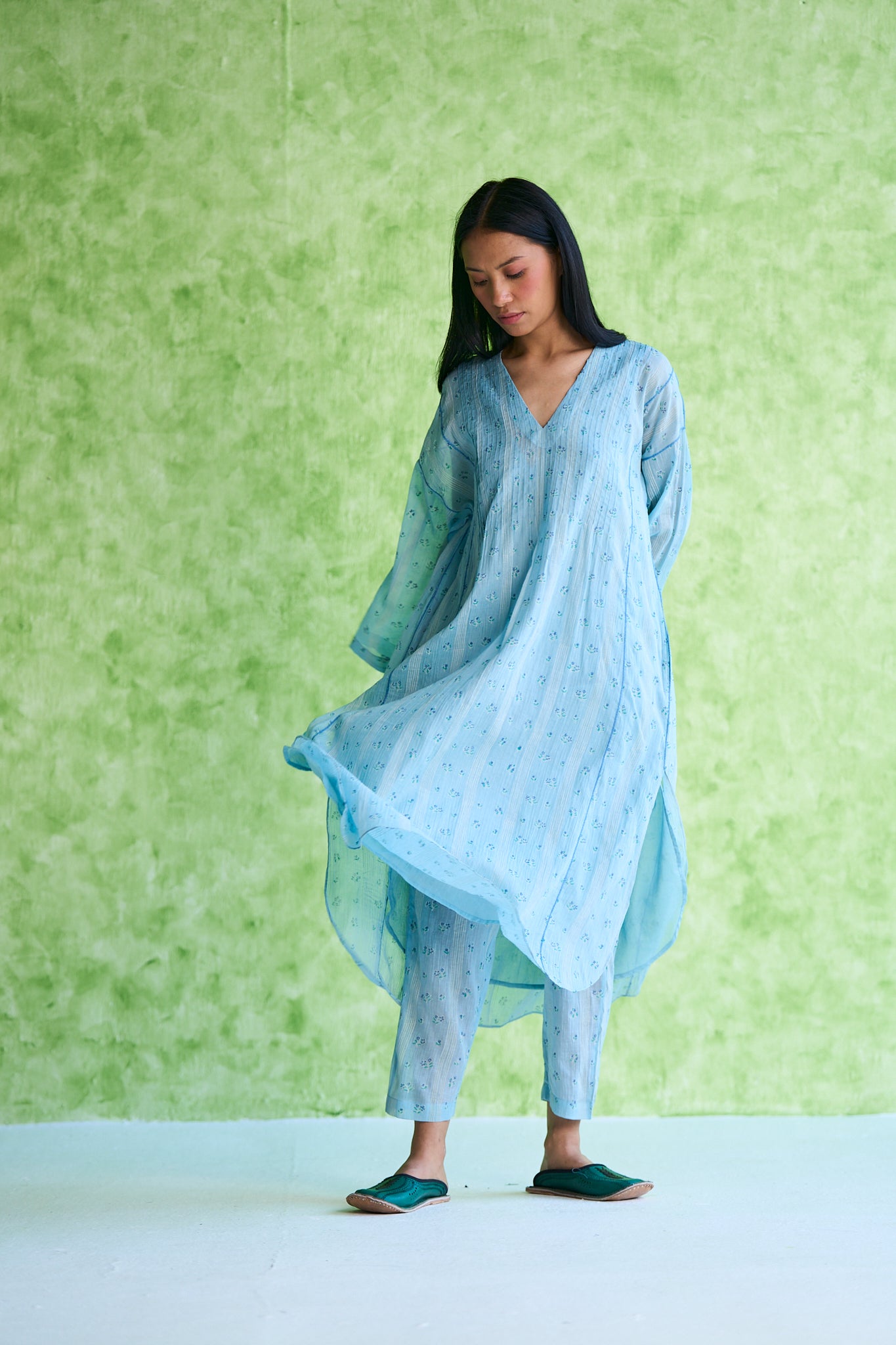 Virginia pintuck hand block printed kurta & Pant set