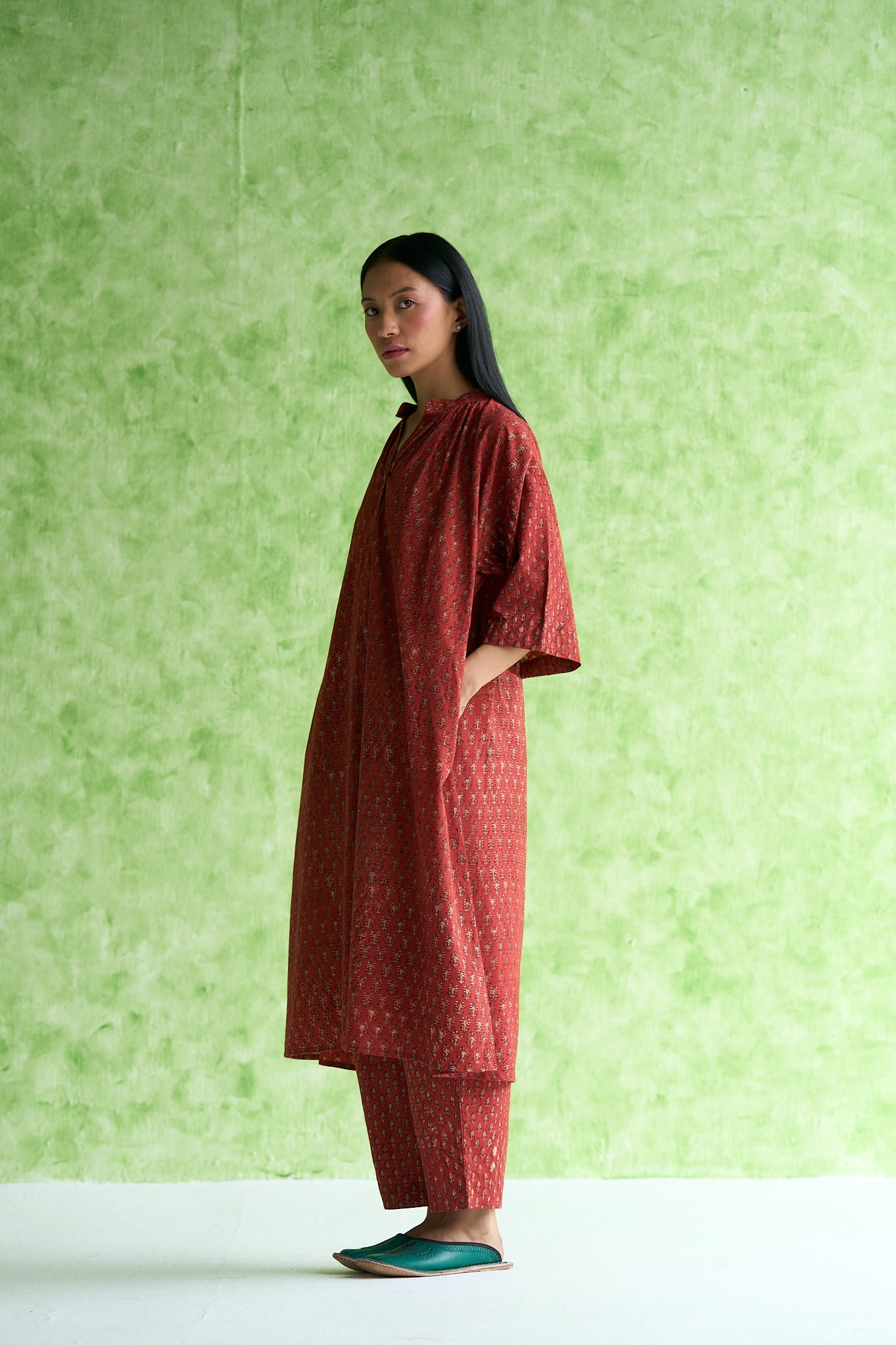 Trisha Hand block printed Gathered neck tunic & Pant set