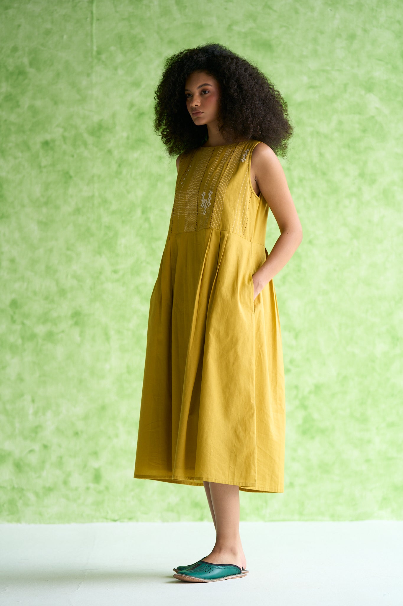 Amahle Embroidered Box Pleated Dress