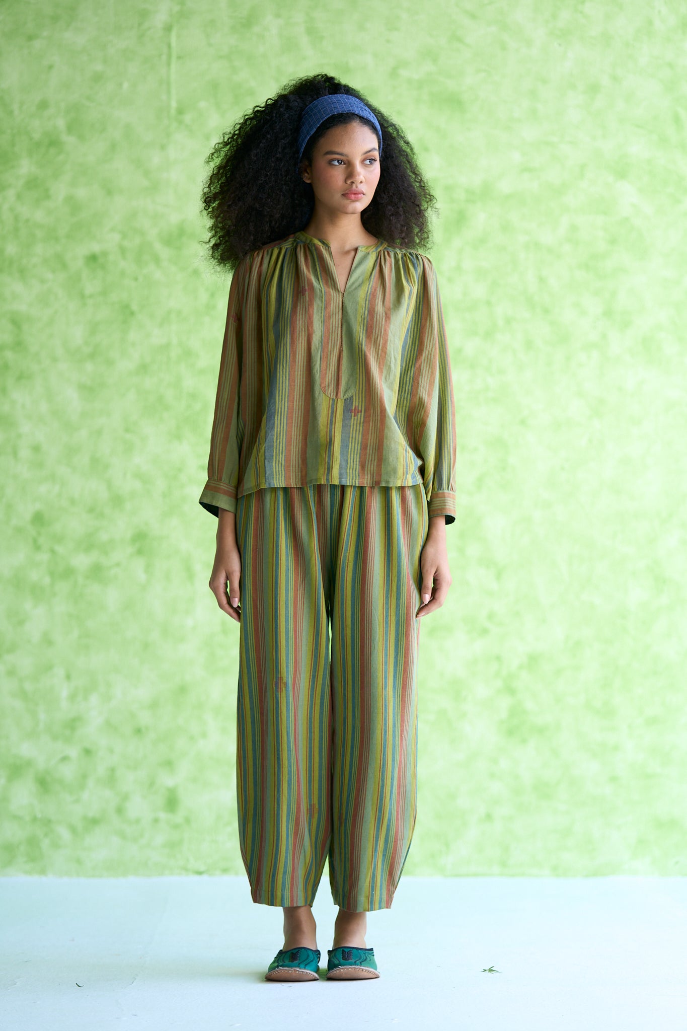 Gina Handwoven stripe  elasticated waist pants