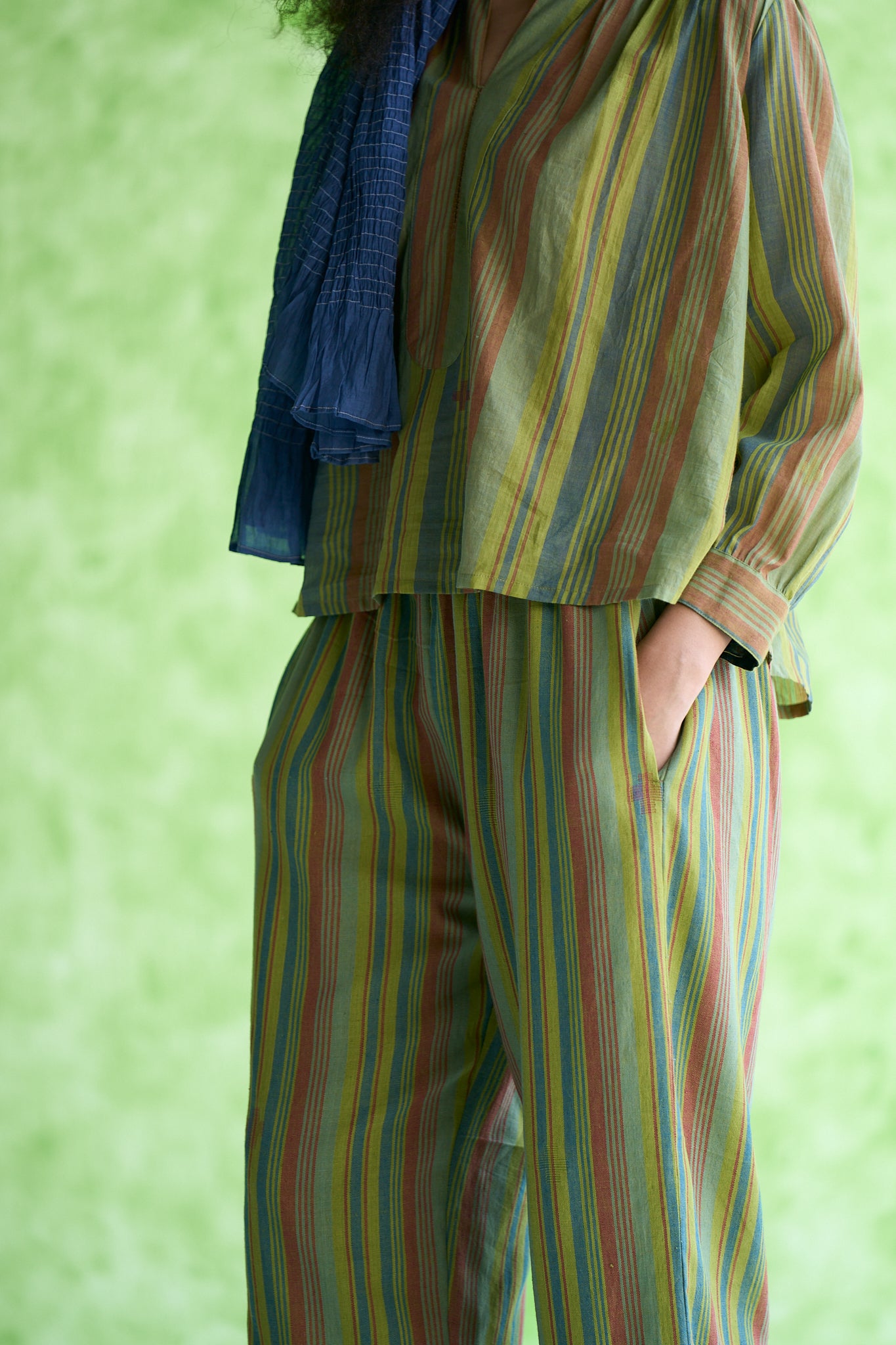 Gina Handwoven stripe  elasticated waist pants