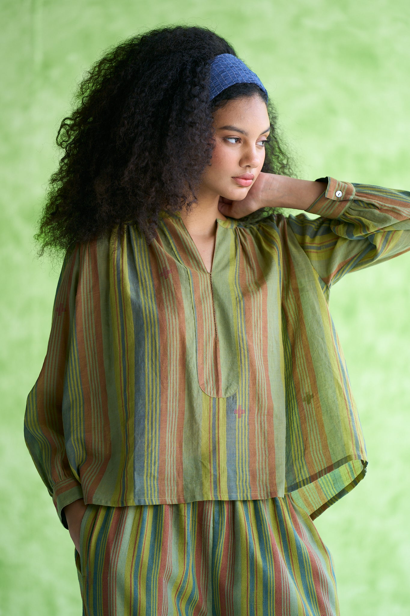 Basil Handwoven Stripe Summer Top