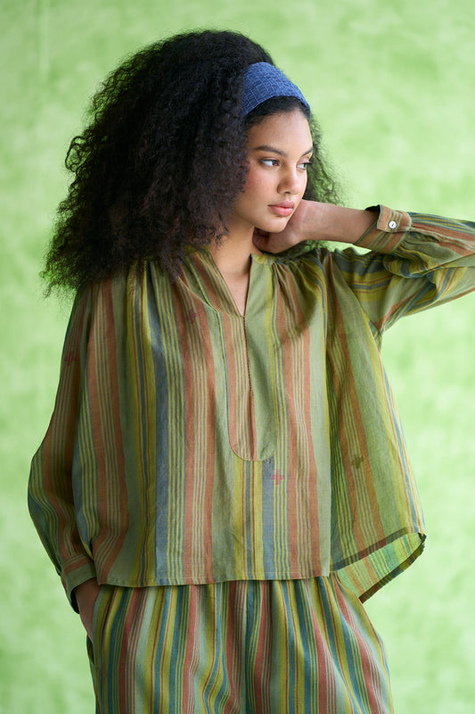 Basil Handwoven Stripe Summer Top