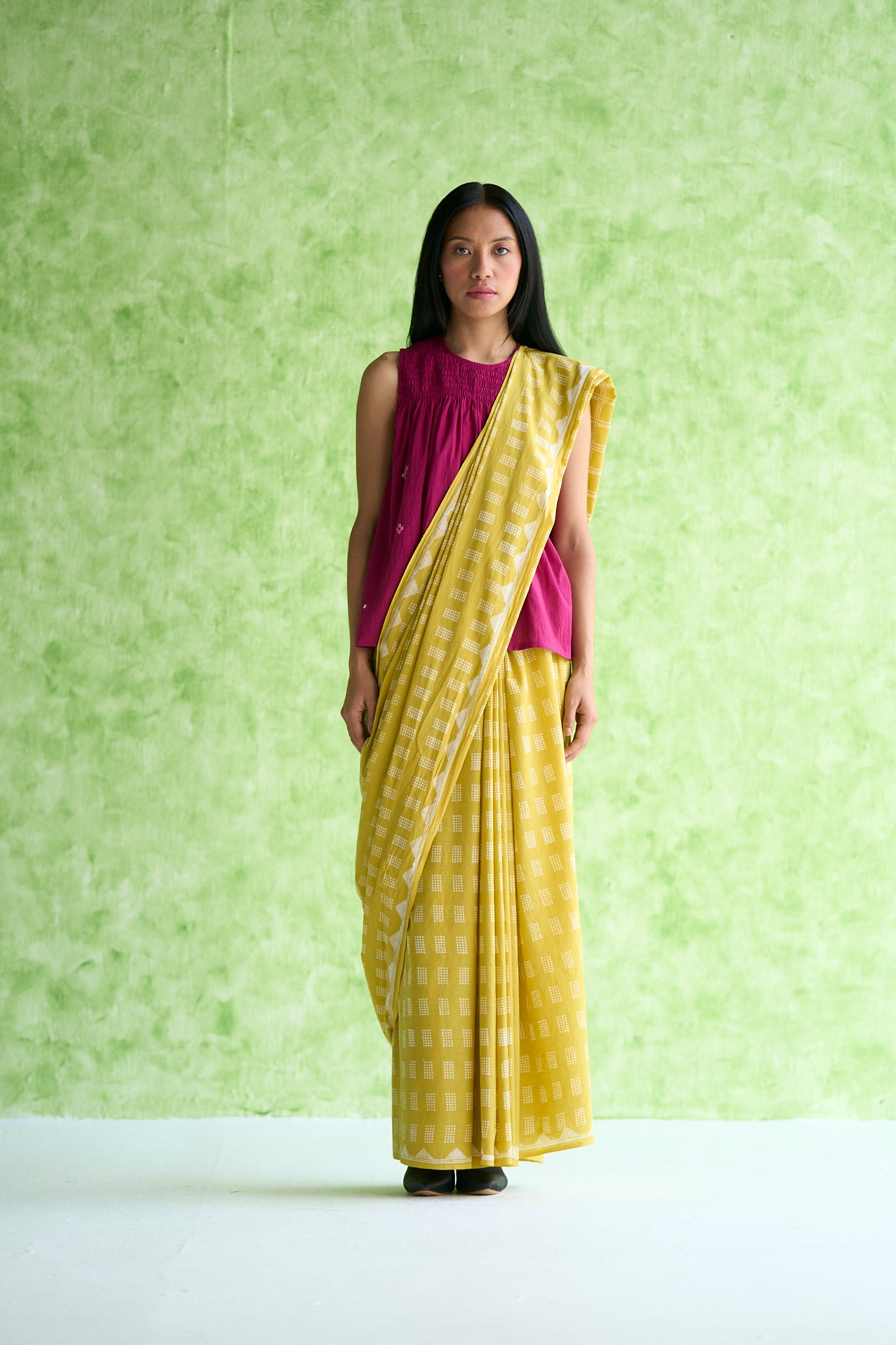 Sorbet hand block printed mulmul sari