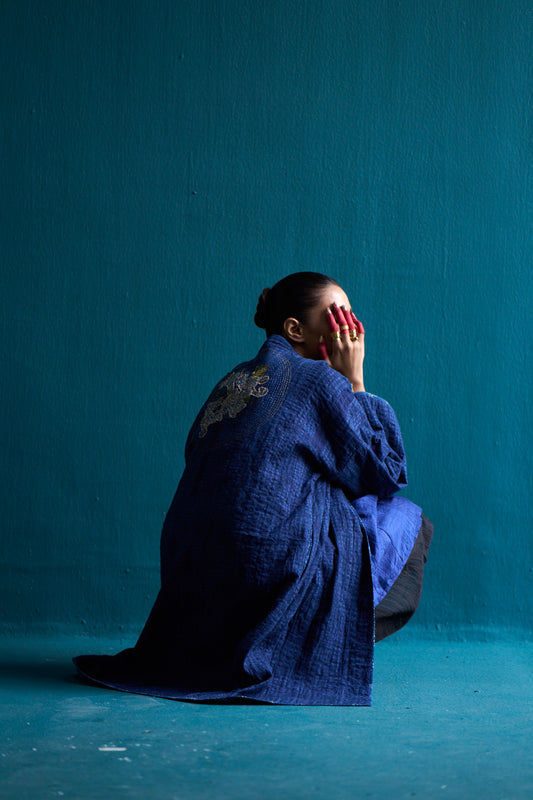 Ikigai superimposed embroidered  Kimono Style Jacket