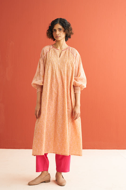 Plume Radiating pintuck hand block printed kurta