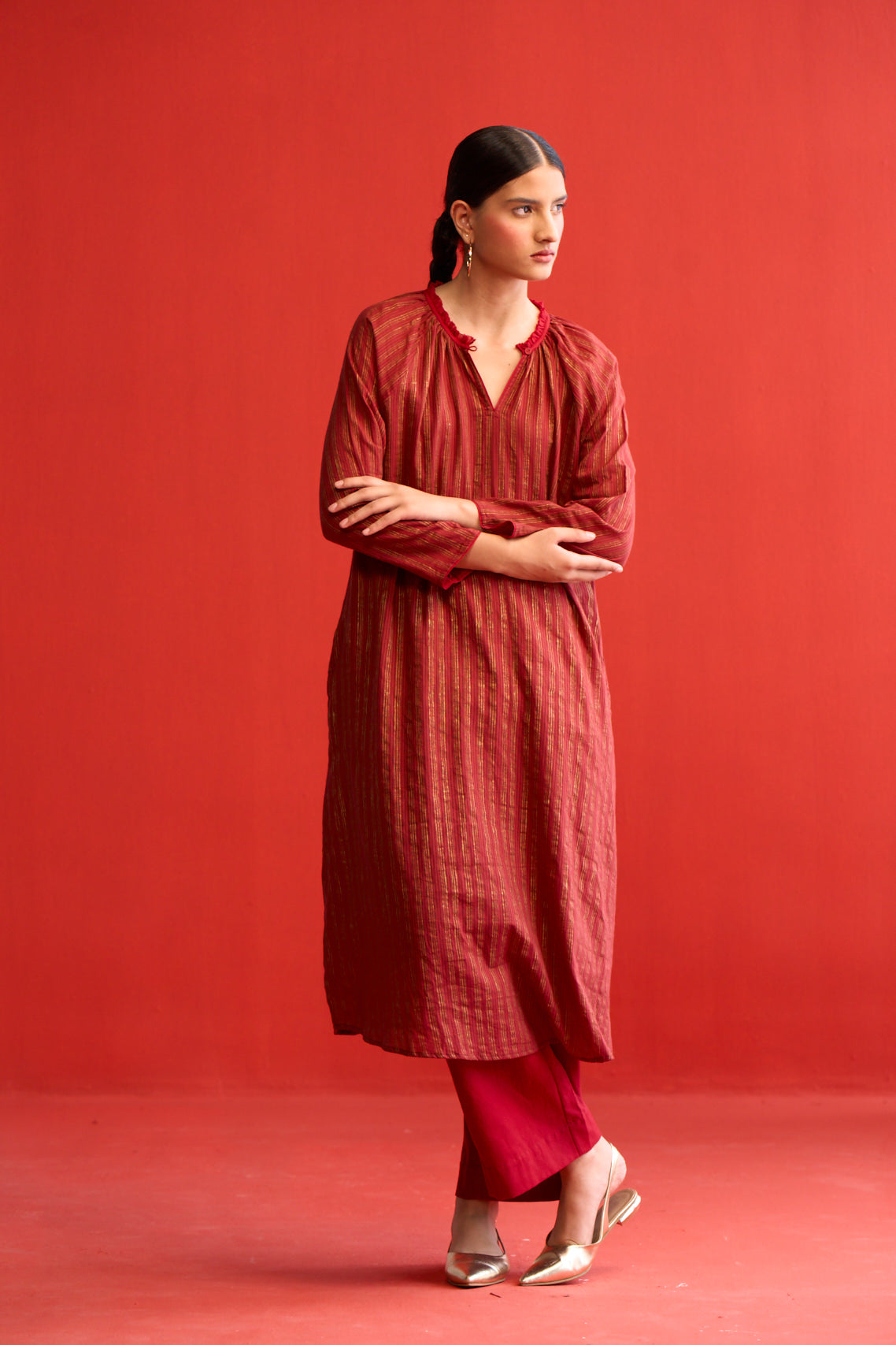 Farah gold printed raglan sleeve Kurta