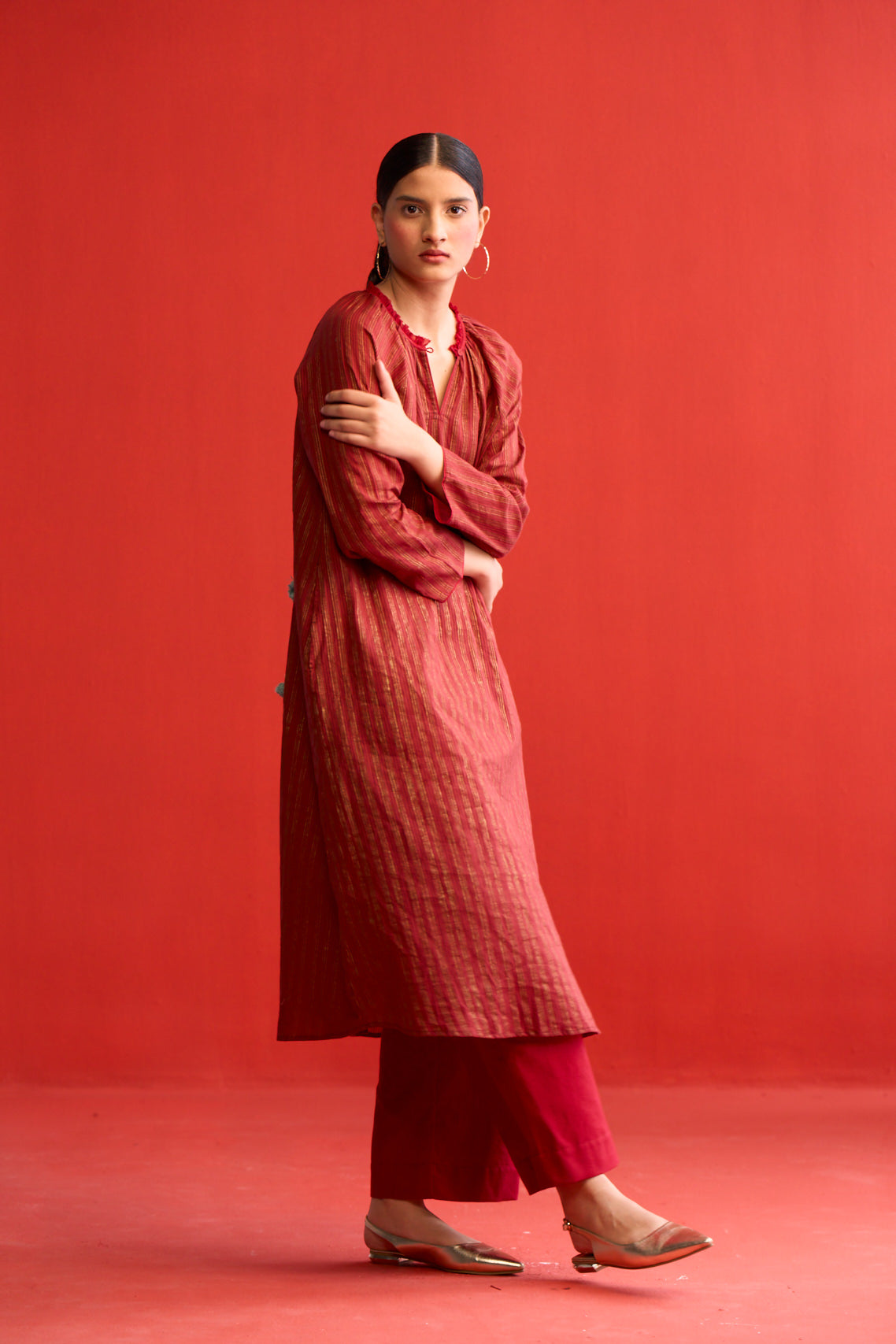 Farah gold printed raglan sleeve Kurta