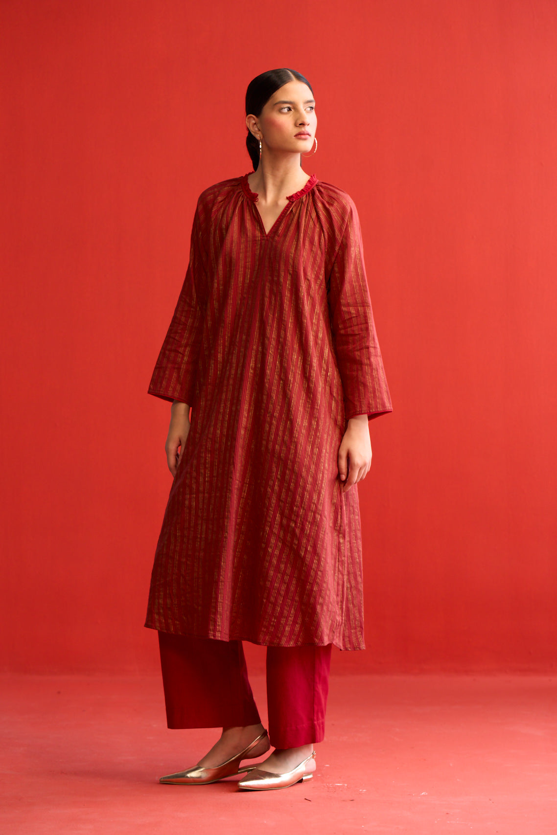 Farah gold printed raglan sleeve Kurta