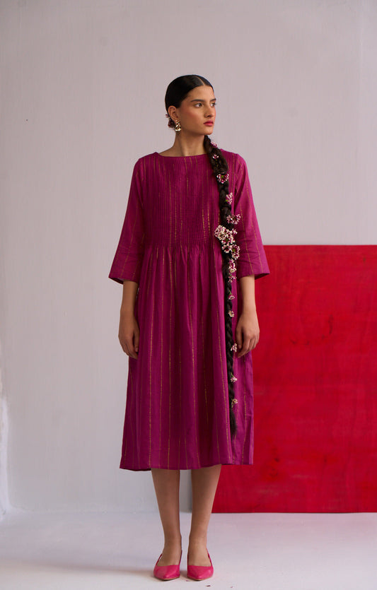 Soraya gold printed pintuck dress