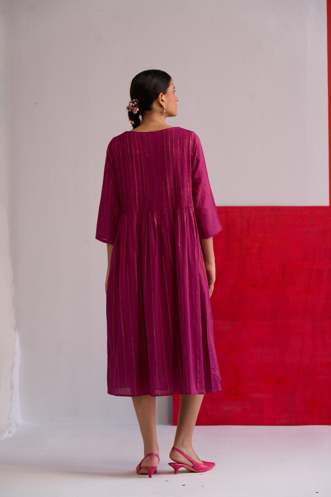 Soraya gold printed pintuck dress