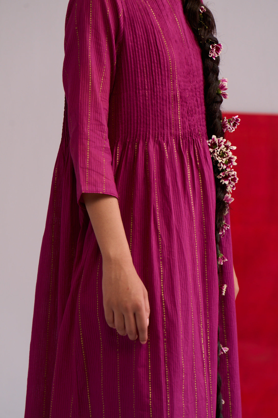 Soraya gold printed pintuck dress