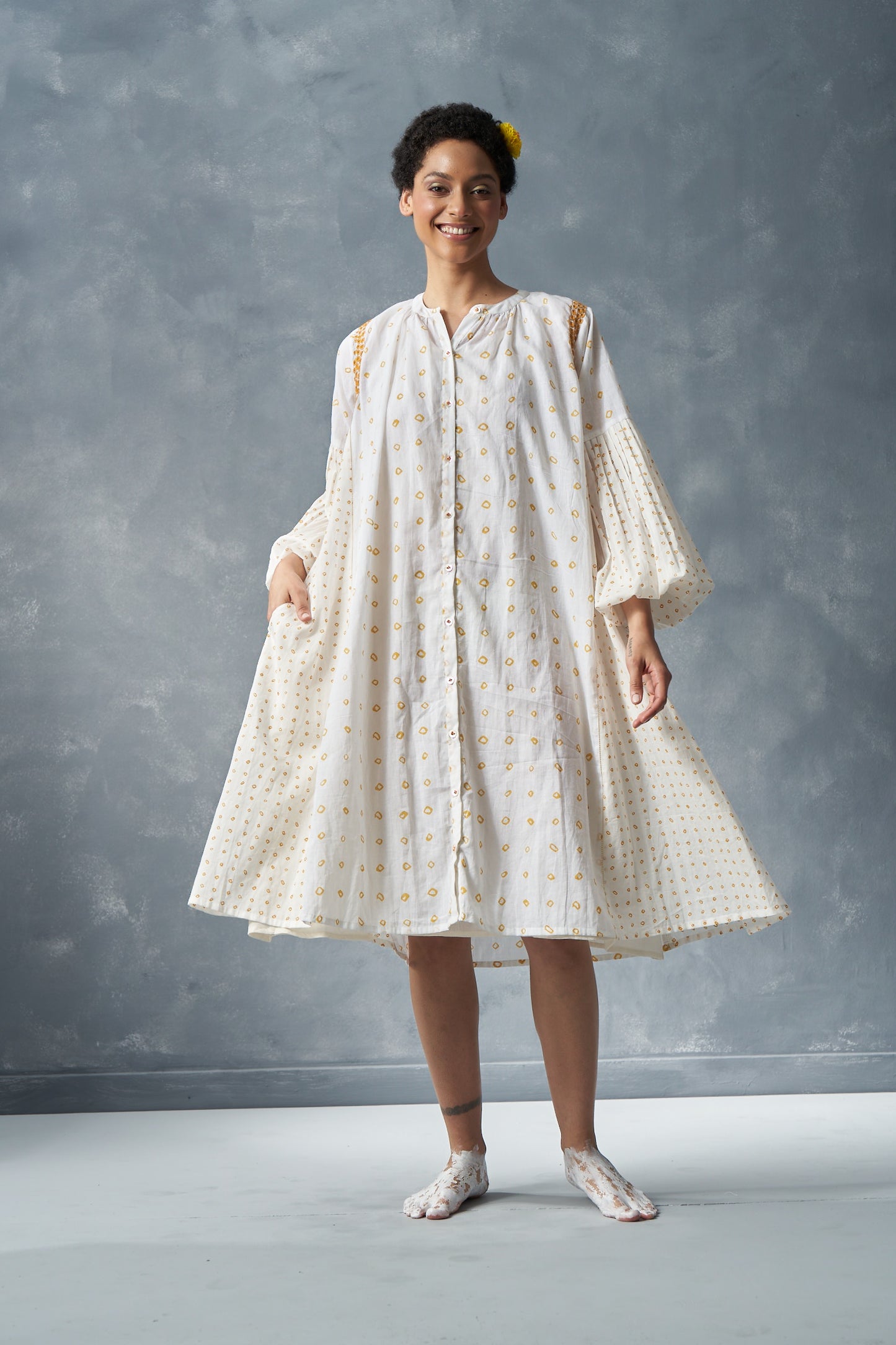 Lily Pleated Sleeve Easy Dress