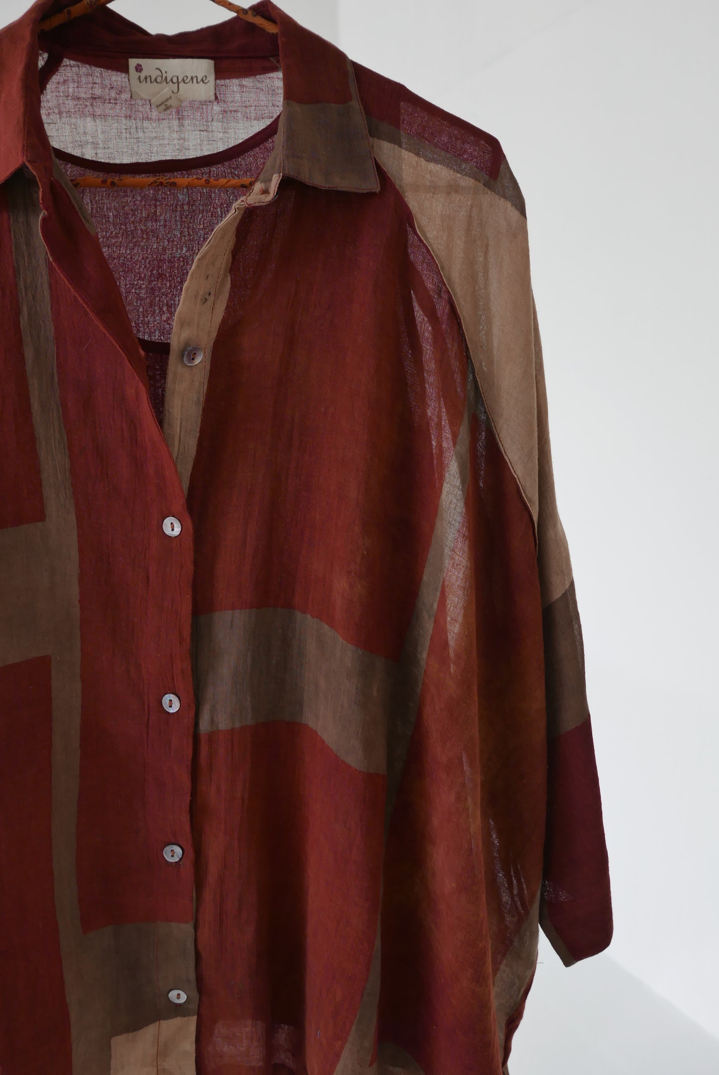 Madder blocks kimono shirt