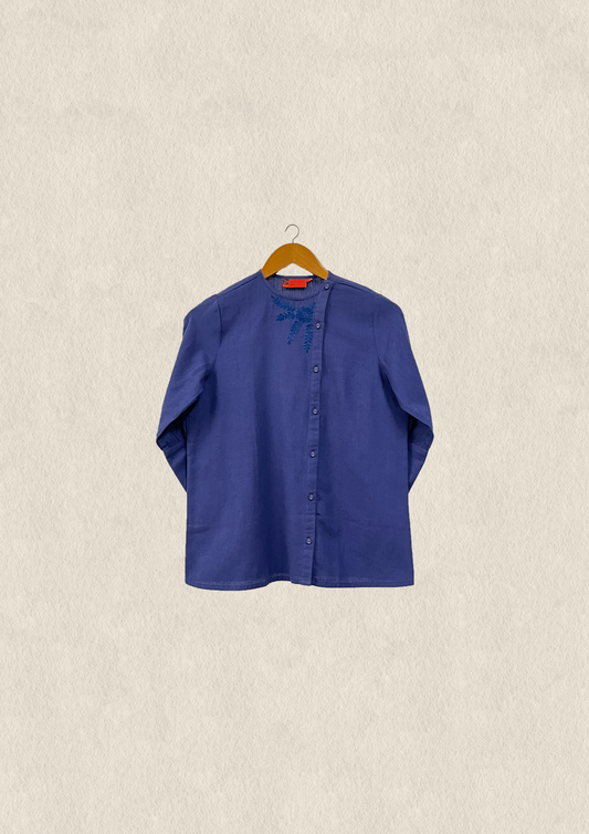 Cotton side button embroidered shirt