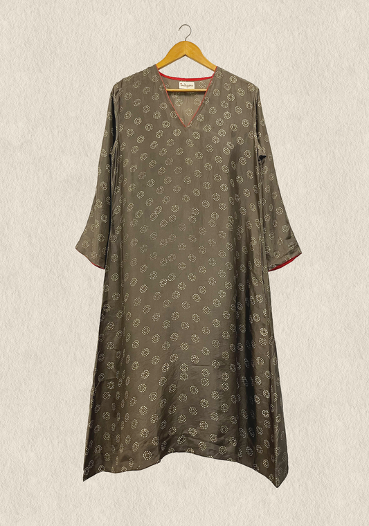 Sky V neck printed silk kurta