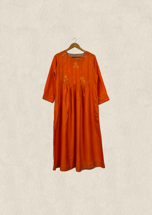 Festive modal silk embroidered kurta