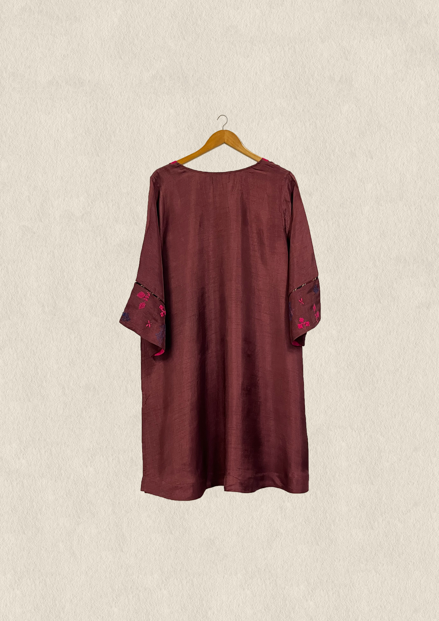 Prune embroidered modal short kurta