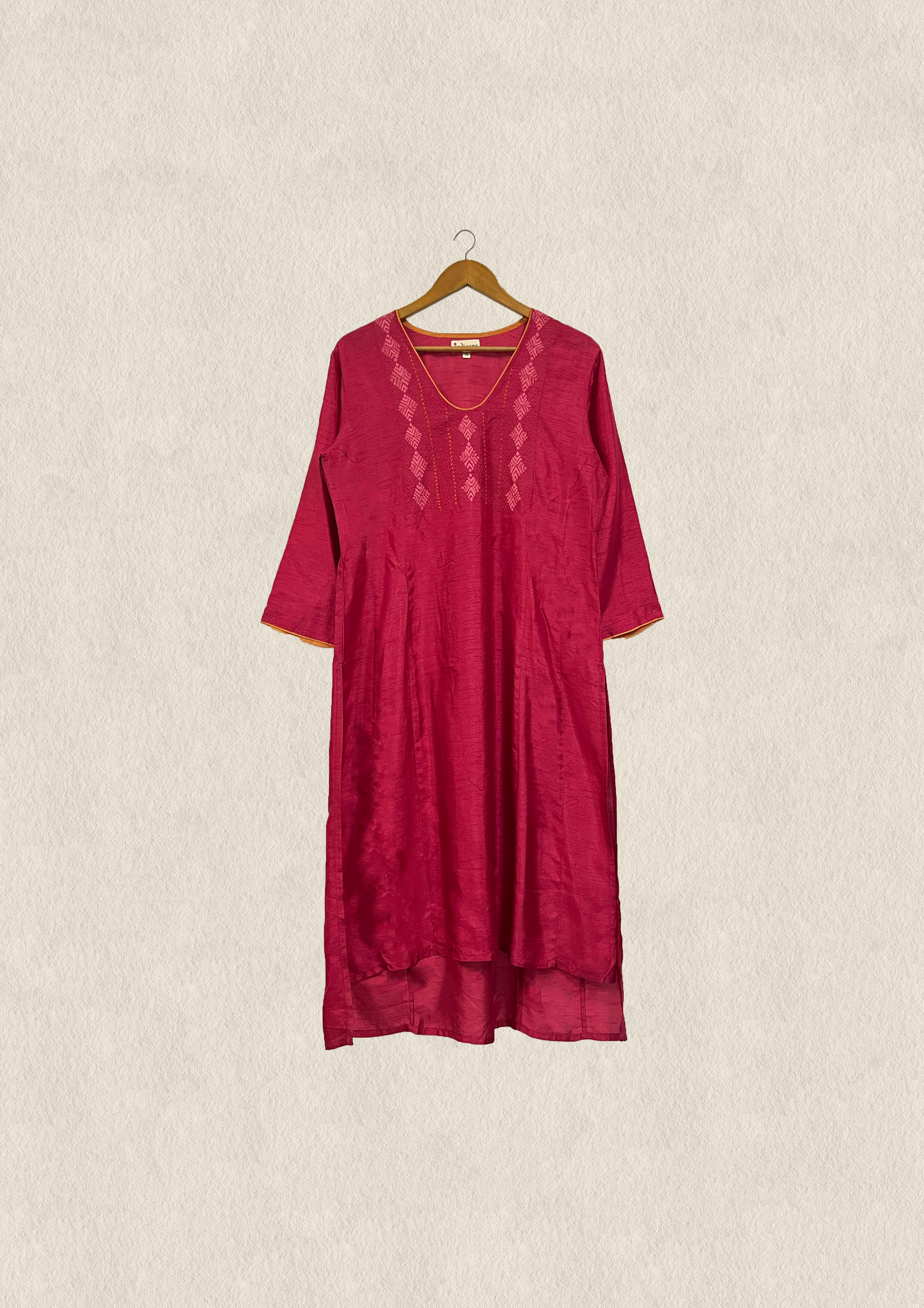 Fuschia modal silk embroidered kurta