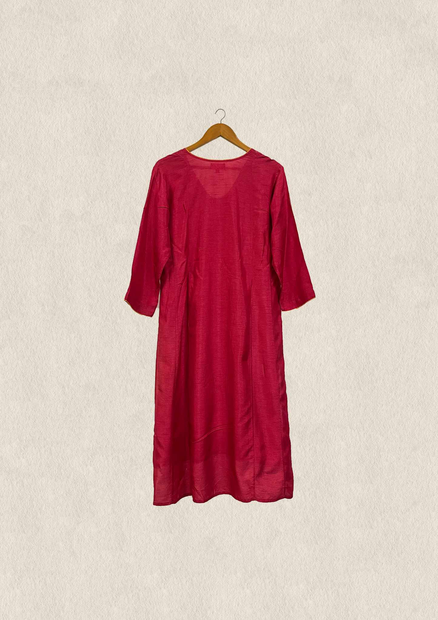 Fuschia modal silk embroidered kurta
