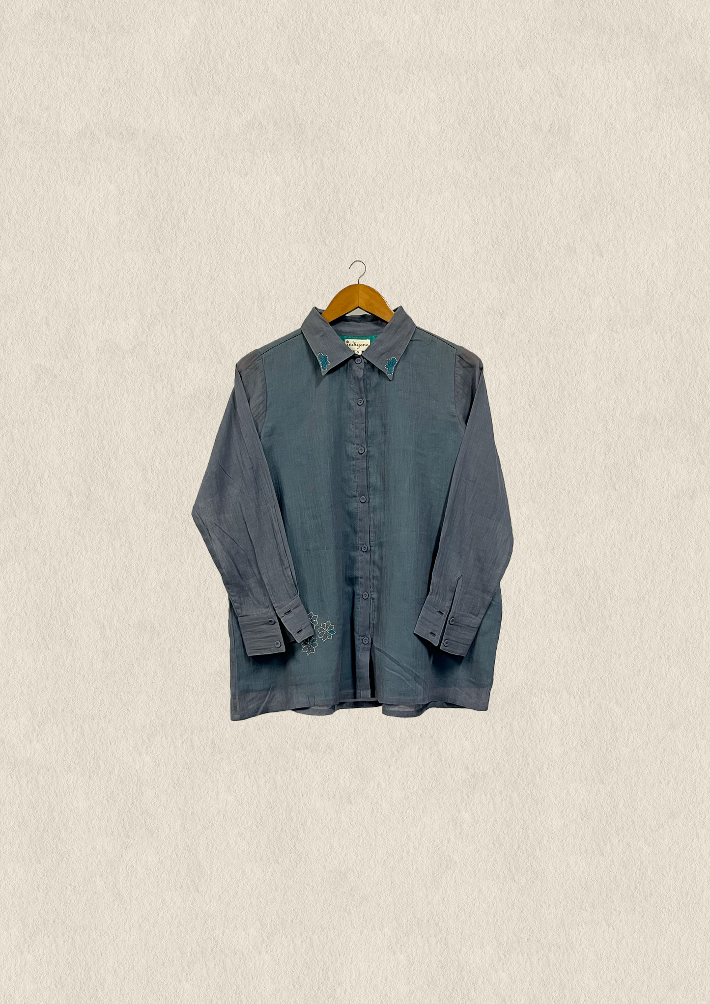 Hand embroidered button down shirt