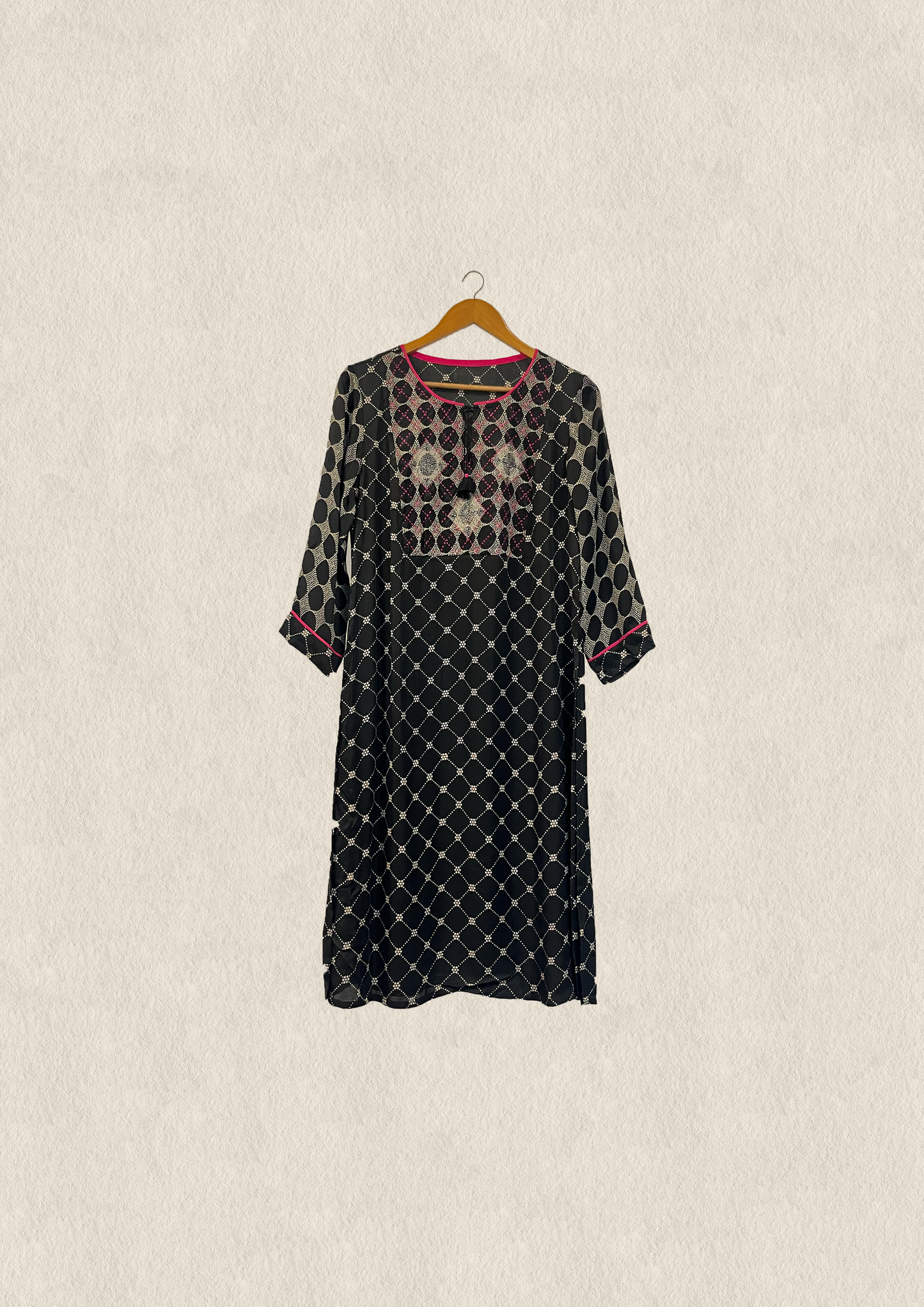 Black discharge embroidered modal kurta