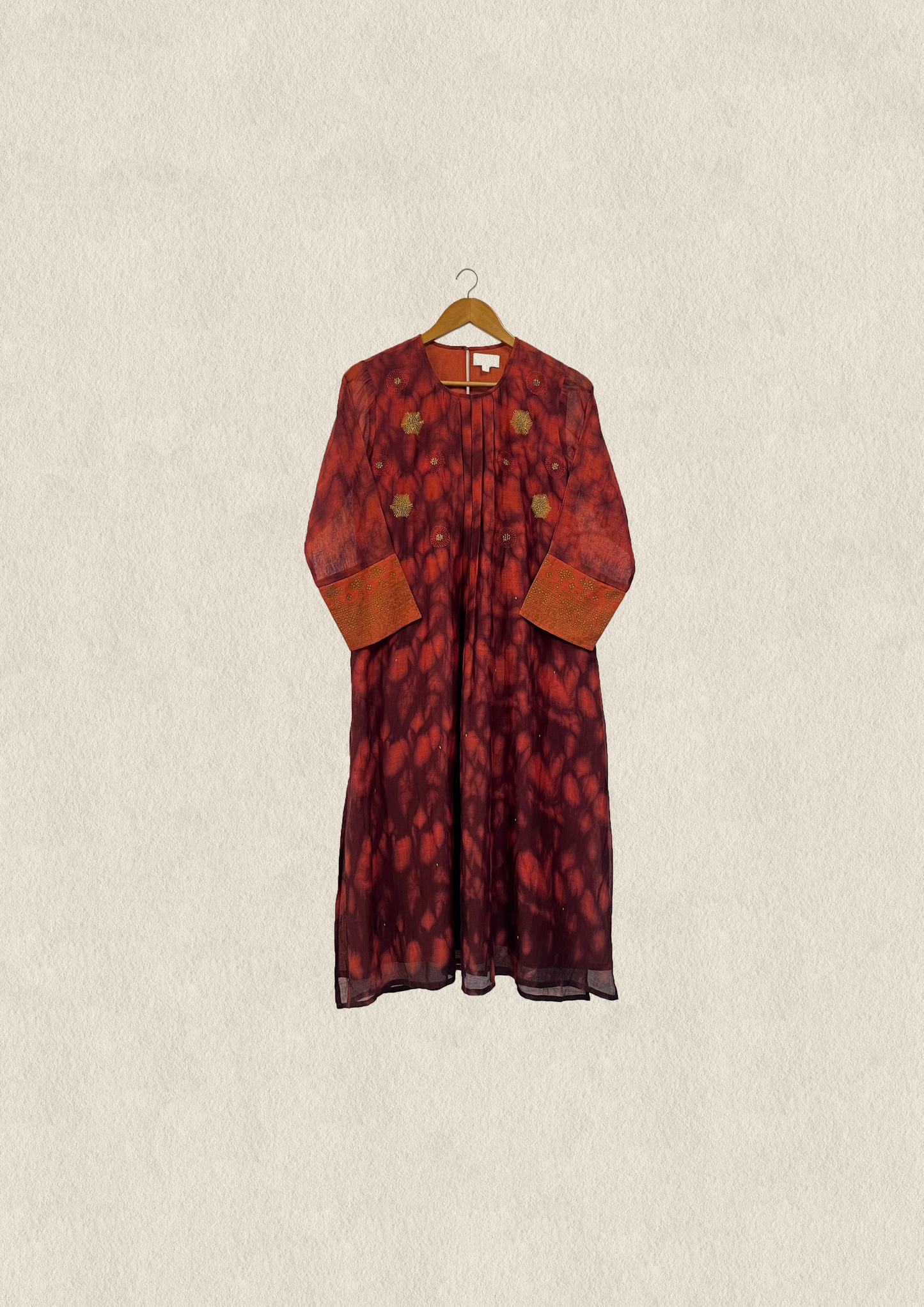 Hand tied dyed embroidered cotton classic kurta