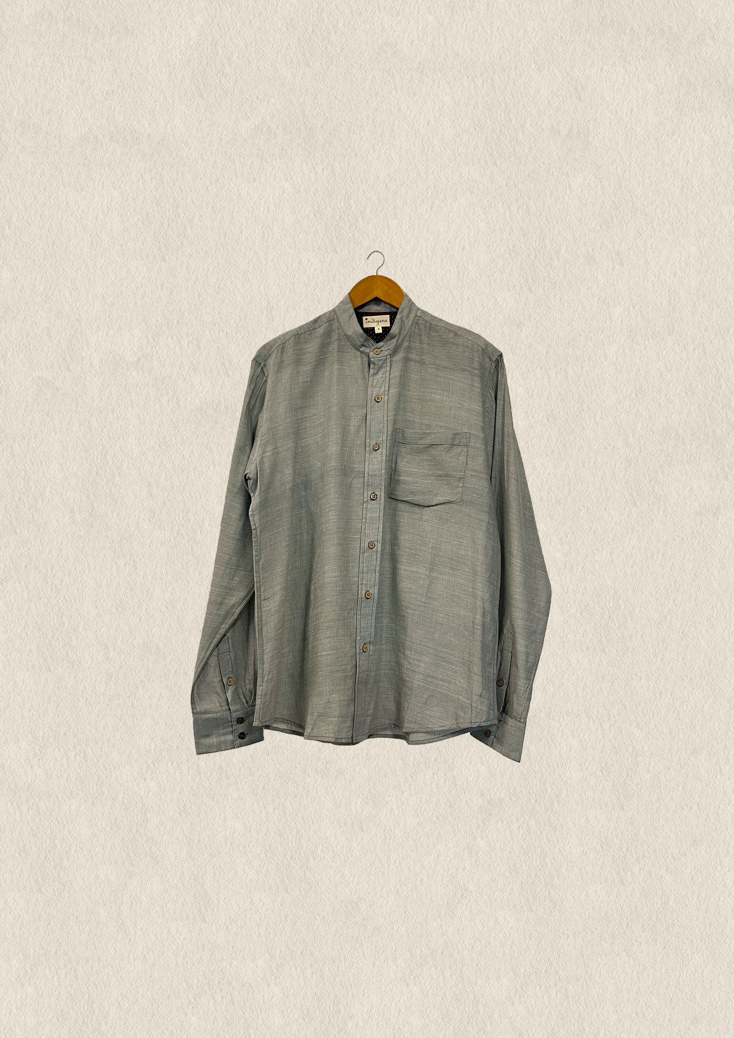 Chambray mandarin collar men's shirt