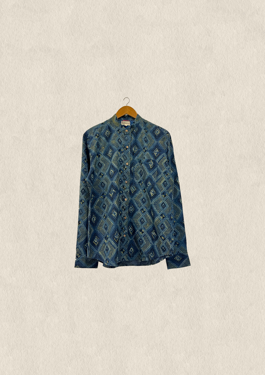 Geometric Ajrakh mandarin collar men's shirt