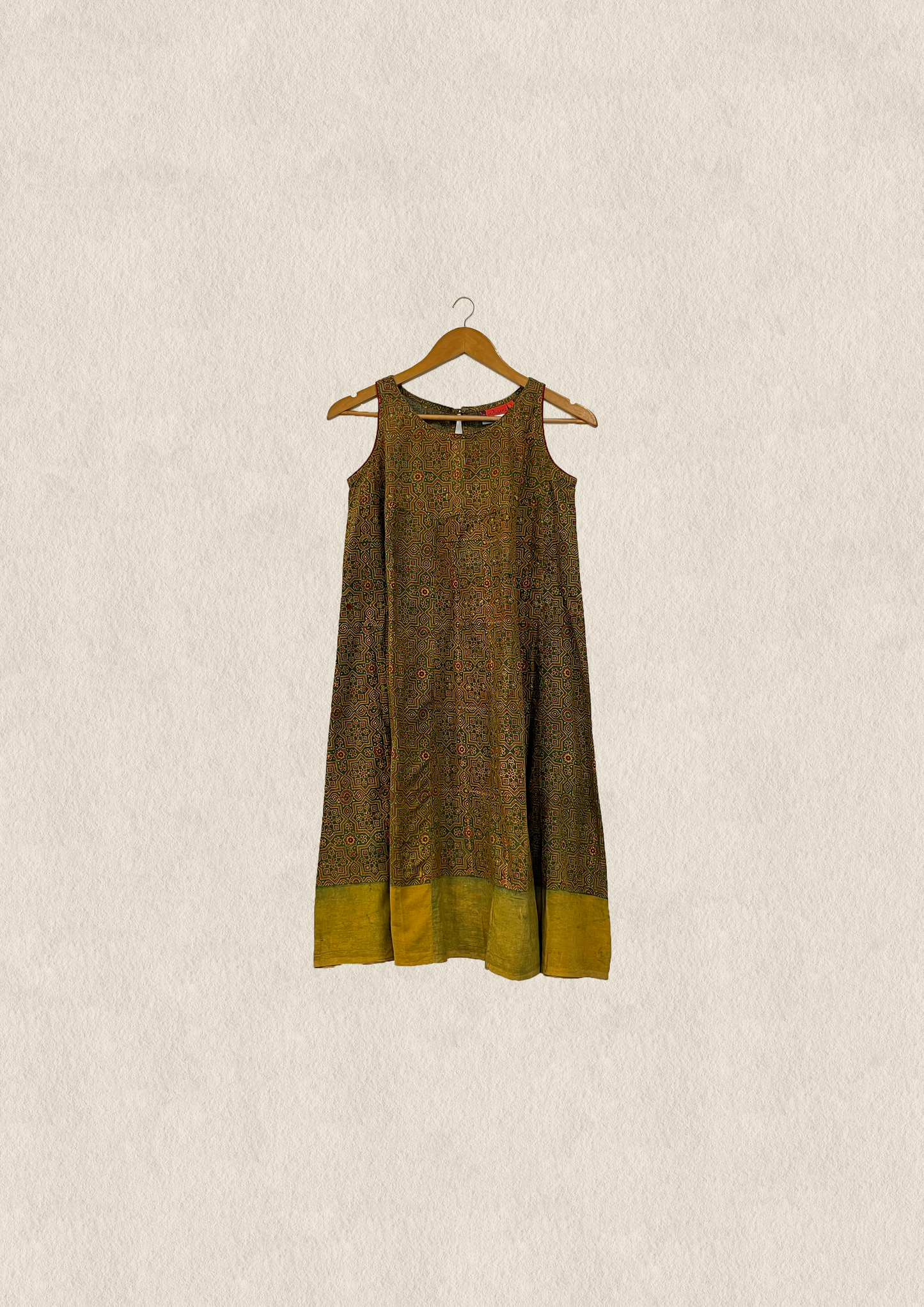 Sleeveless flared Ajrakh slip dress