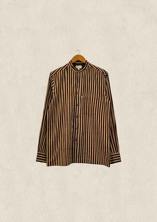 Red/ Black ajrakh stripe mandarin collar men's shirt