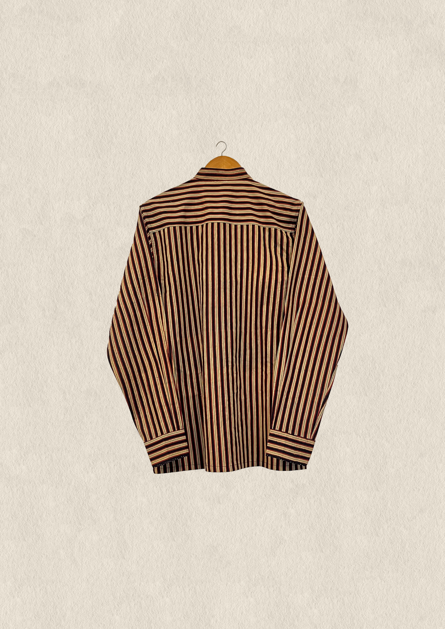 Red/ Black ajrakh stripe mandarin collar men's shirt