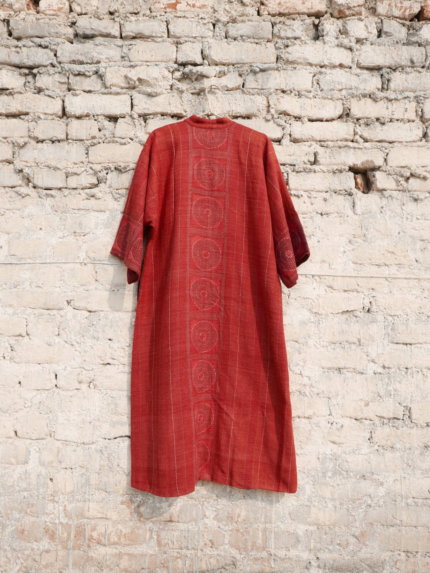 Red Eri Silk Embroidered Kimono Overlay