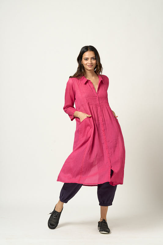 Maple Cotton Button Down Kurta & Aki pant - Fuschia & prune