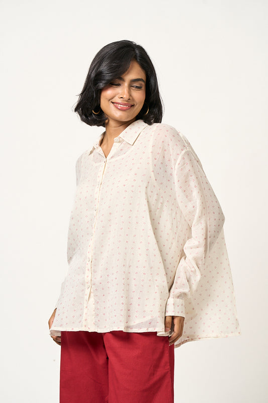 Dotty Everyday Flared Shirt - Natural