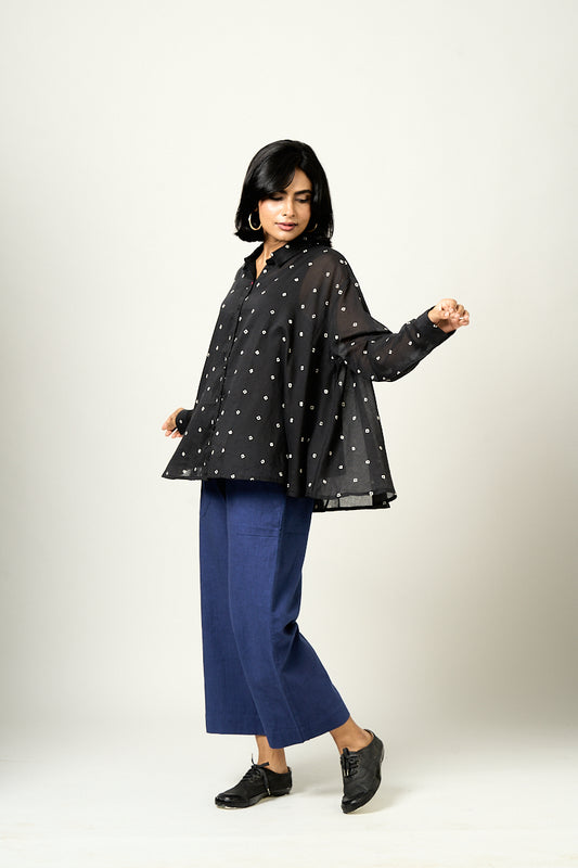Dotty Everyday Flared Shirt - Black