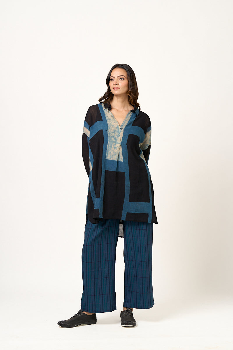 Azul Indigo Black Abstract block tunic