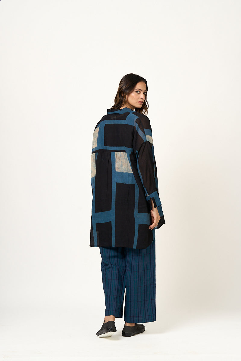 Azul Indigo Black Abstract block tunic