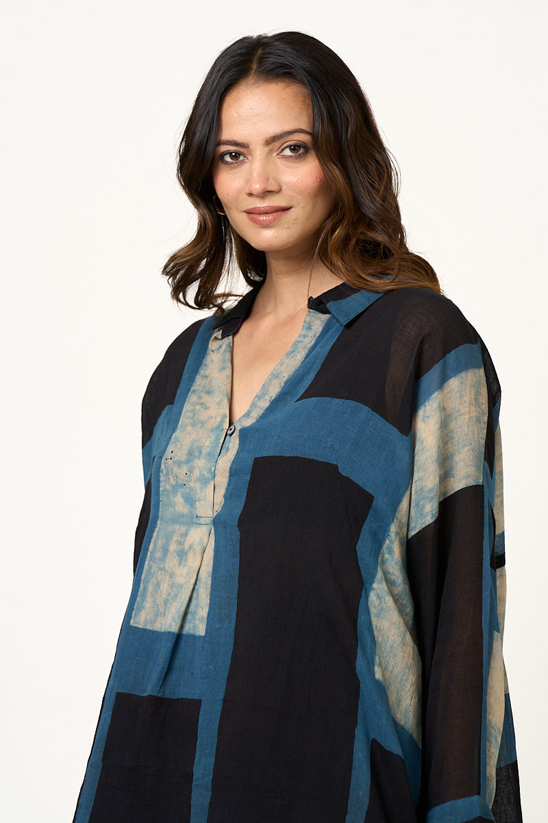 Azul Indigo Black Abstract block tunic