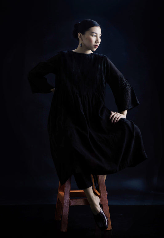 Hermione Pin-tuck Dress Black