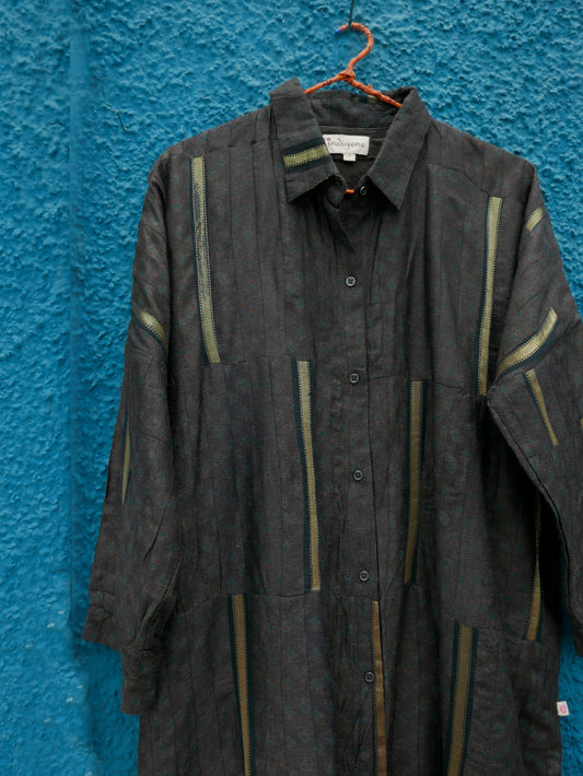 Patchworked silk long shirt