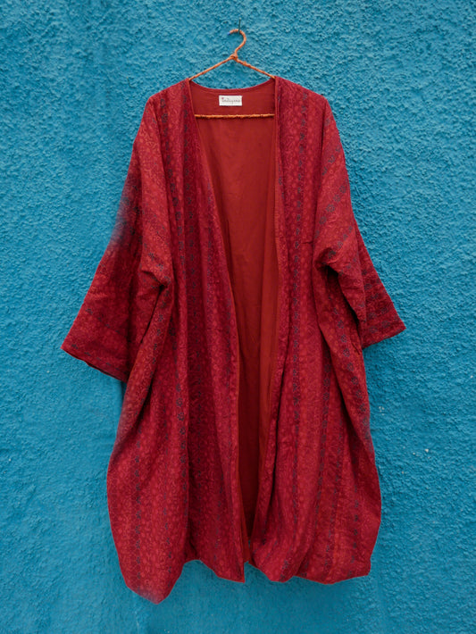 Red Patchwork Long Kimono Jacket