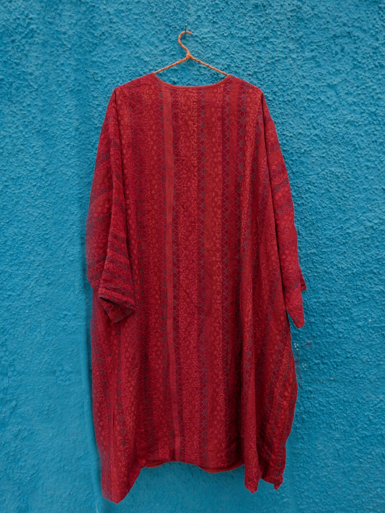 Red Patchwork Long Kimono Jacket