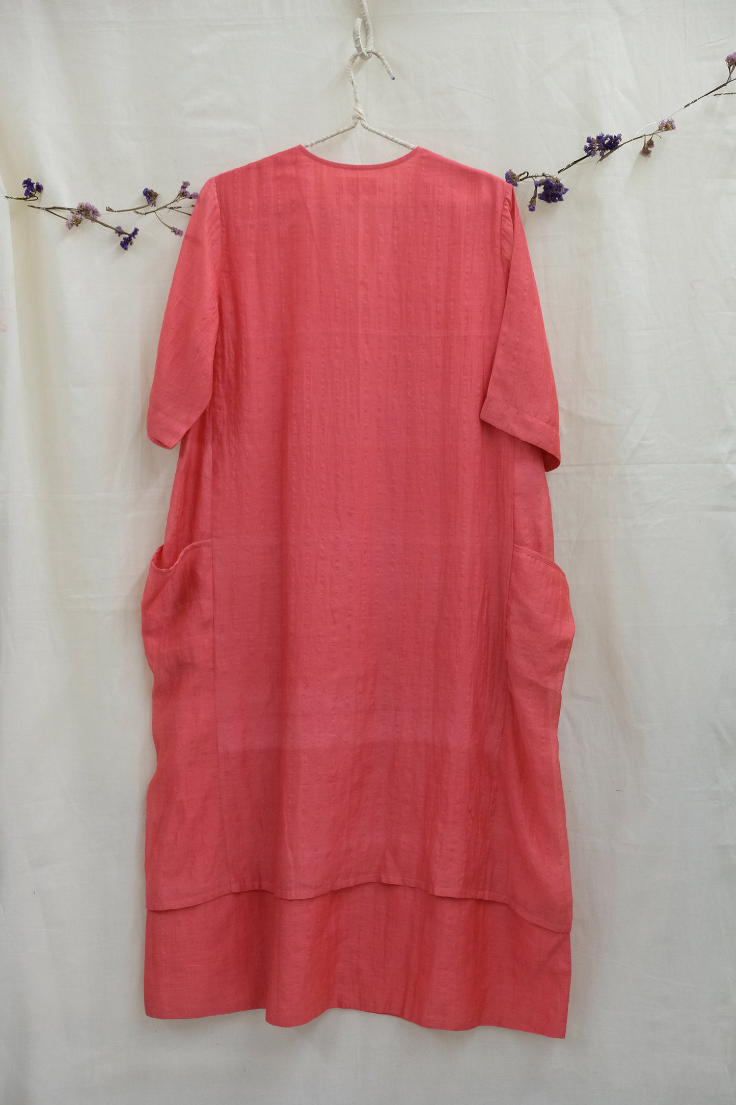 V-neck Zari Chanderi layered Dress Deep Coral