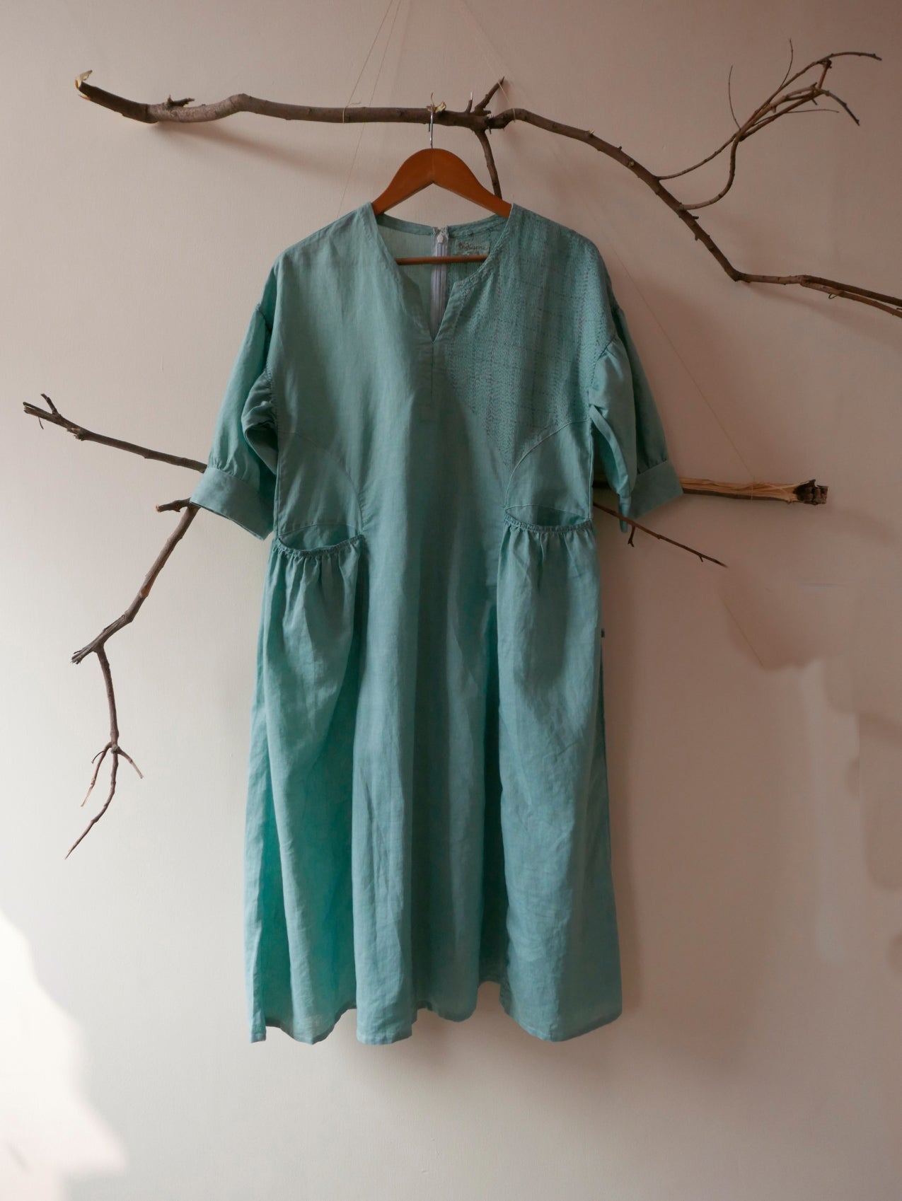 Linen Gathered Pocket Dress (READY TO SHIP)