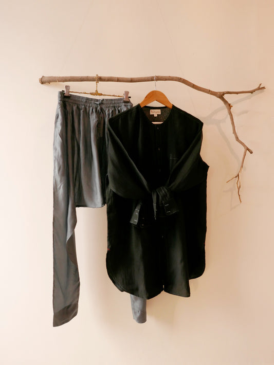 Raven Silk Cotton Over-shirt & Modal Drop Crotch Pants (READY TO SHIP)